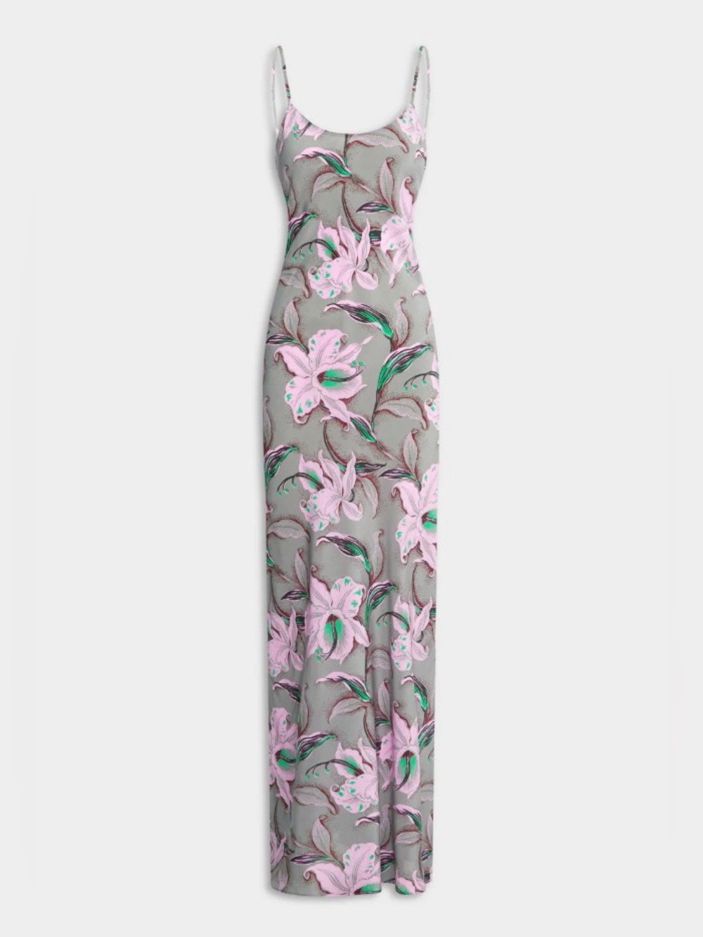 Venroy 100% Silk Georgette Slip Dress in Grey/Pink Lily Floral Print S NWOT